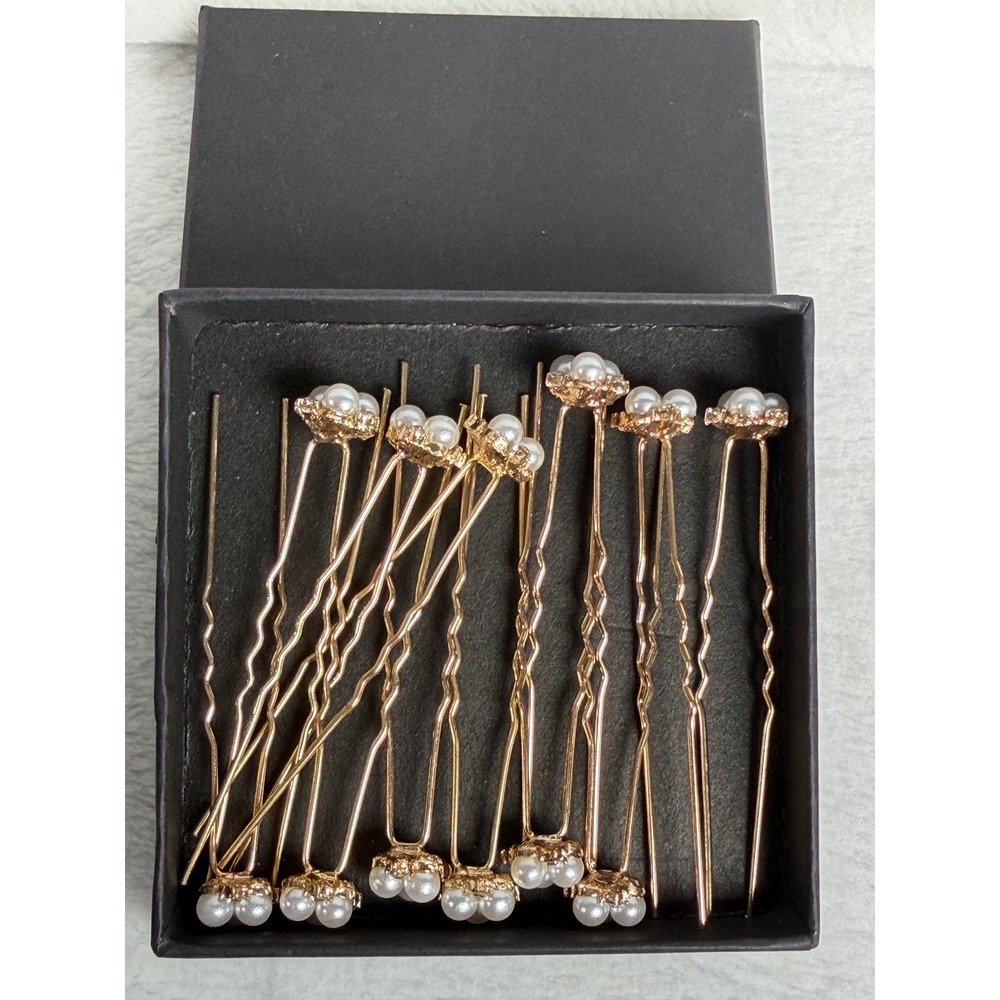 Pearl Rhinestone Gold Hair Pins Women OS Gold Excellent